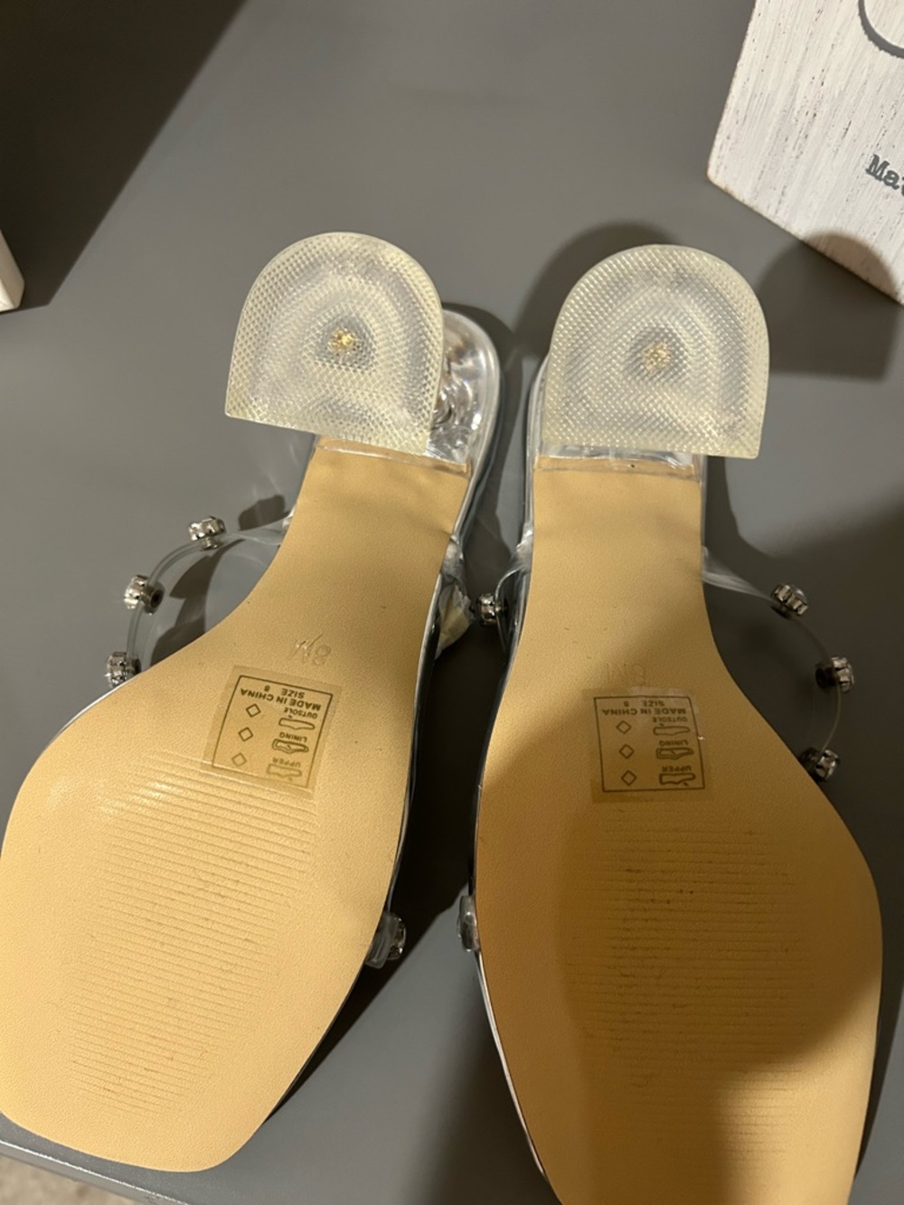 Clear PVC Block Heel Sandals in Nude